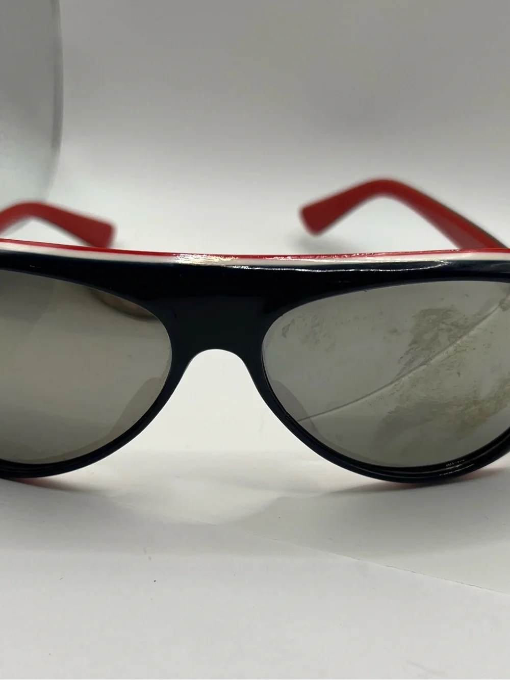 Navy Blue and Red Ski Sunglasses with Dark Lenses